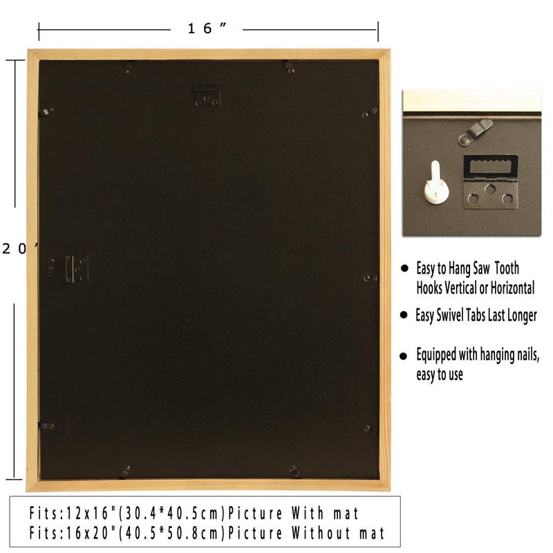 KAOIKO 16x20inch Picture Frame Solid Wood Display Pictures 12x16 with Mat or 16x20 Wall Without Mounting Photo Frame Blackï¼ˆ1pcsï¼‰ - Image 5